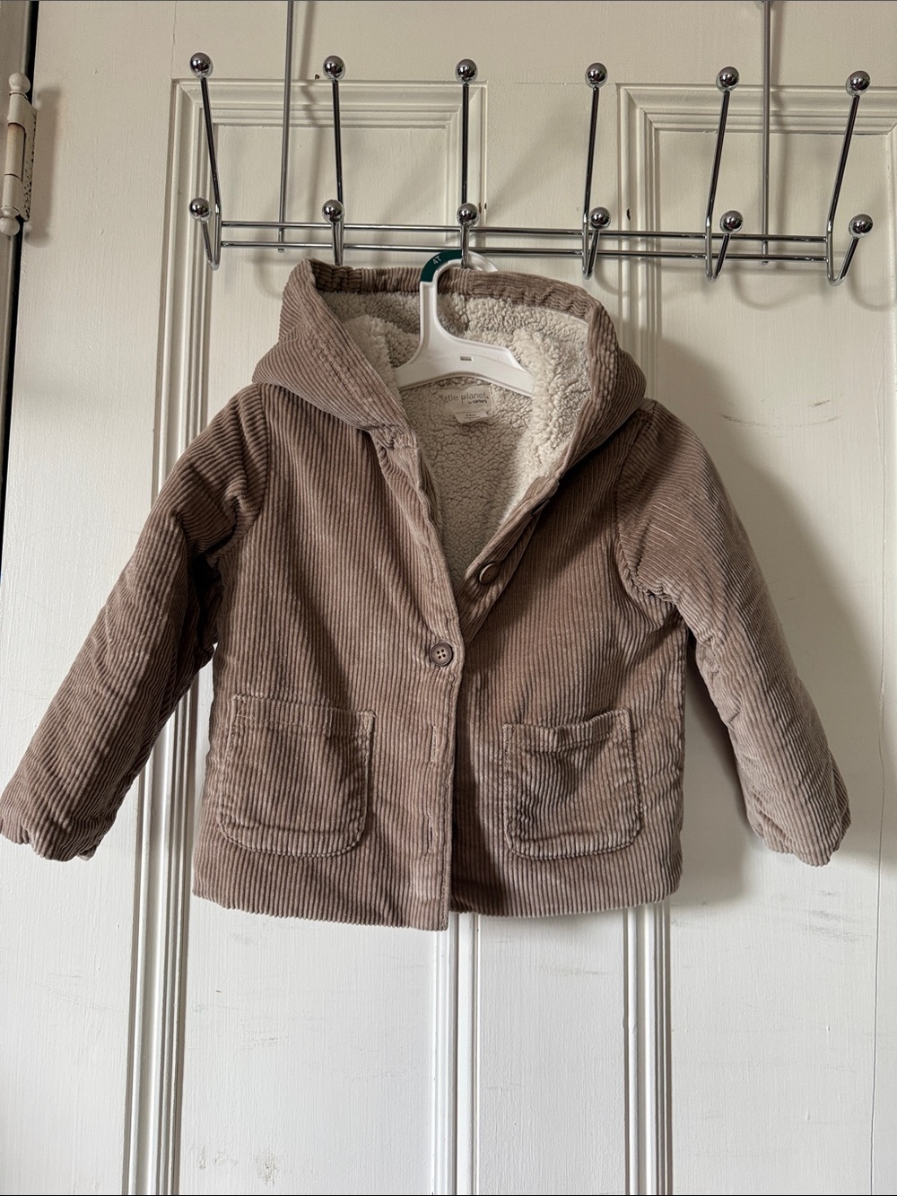 Cozy Kids Hooded Corduroy Puffer Jacket in Taupe